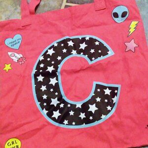 Justice pink girls "C" initial tote bag
